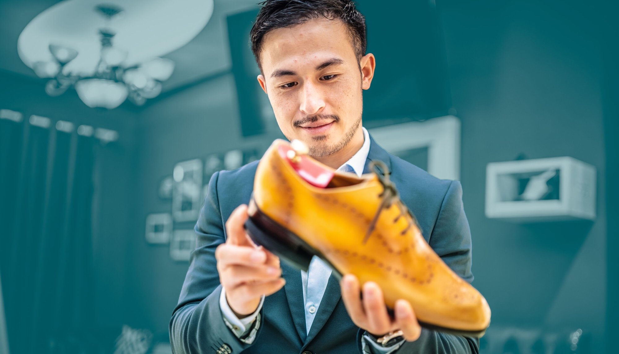 Hombre mostrando zapato amarillo de moda - Asendia