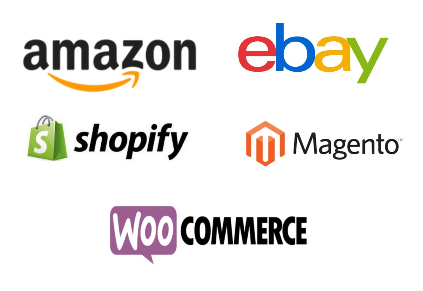 Logos de Amazon, eBay, Shopify, Magento y WooCommerce, integraciones Asendia.